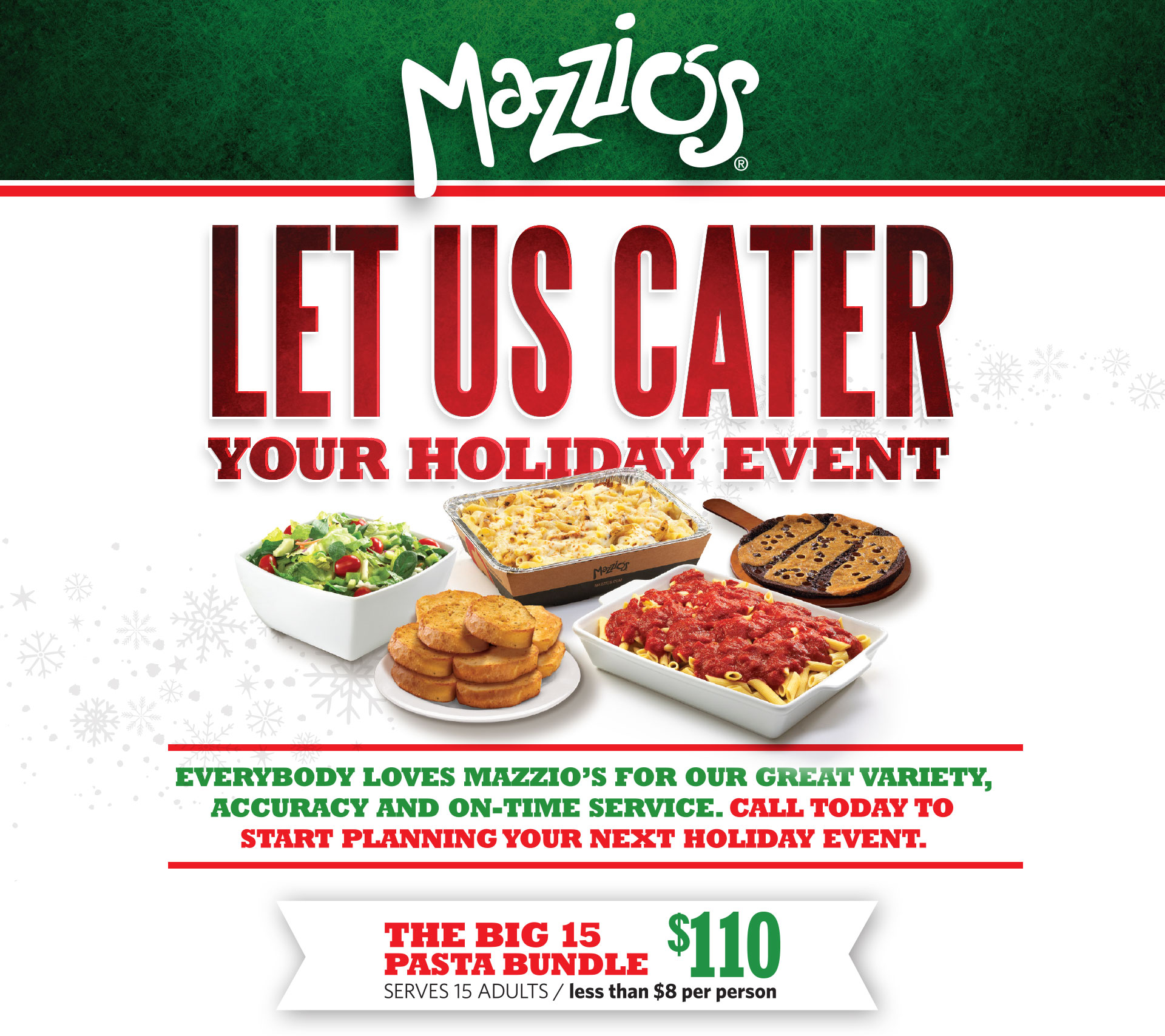 At Mazzio's, we love to cater.